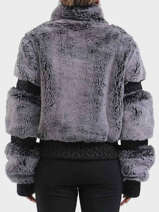 High-Pile Thick Fleece Paneled Ski Jacket in Grey - Jackets