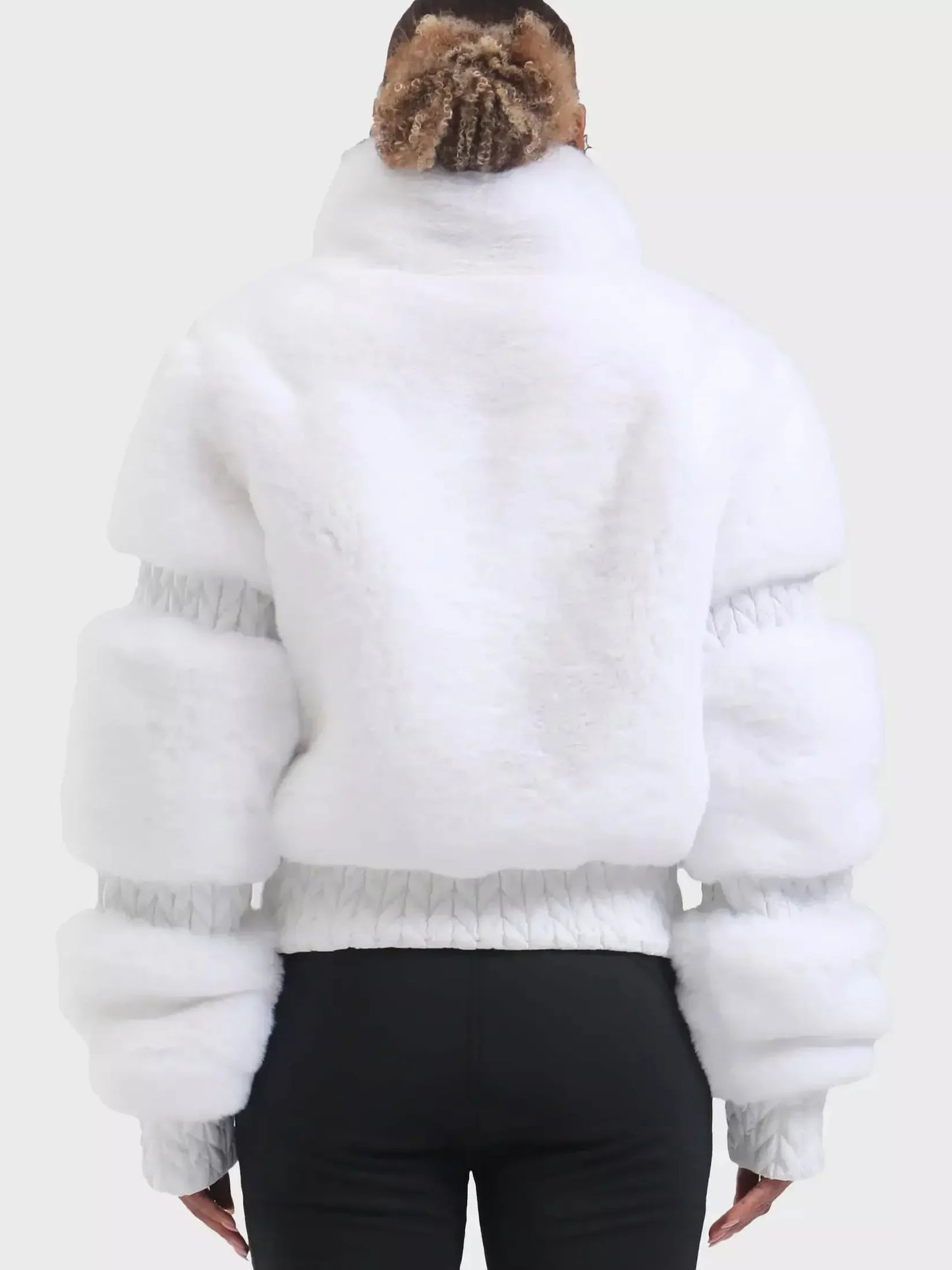 High-Pile Thick Fleece Paneled Ski Jacket in White - Jackets