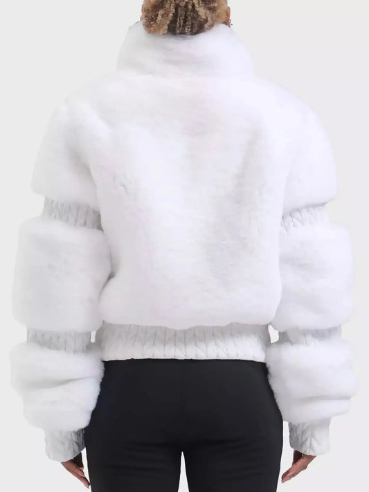 High-Pile Thick Fleece Paneled Ski Jacket in White - Jackets