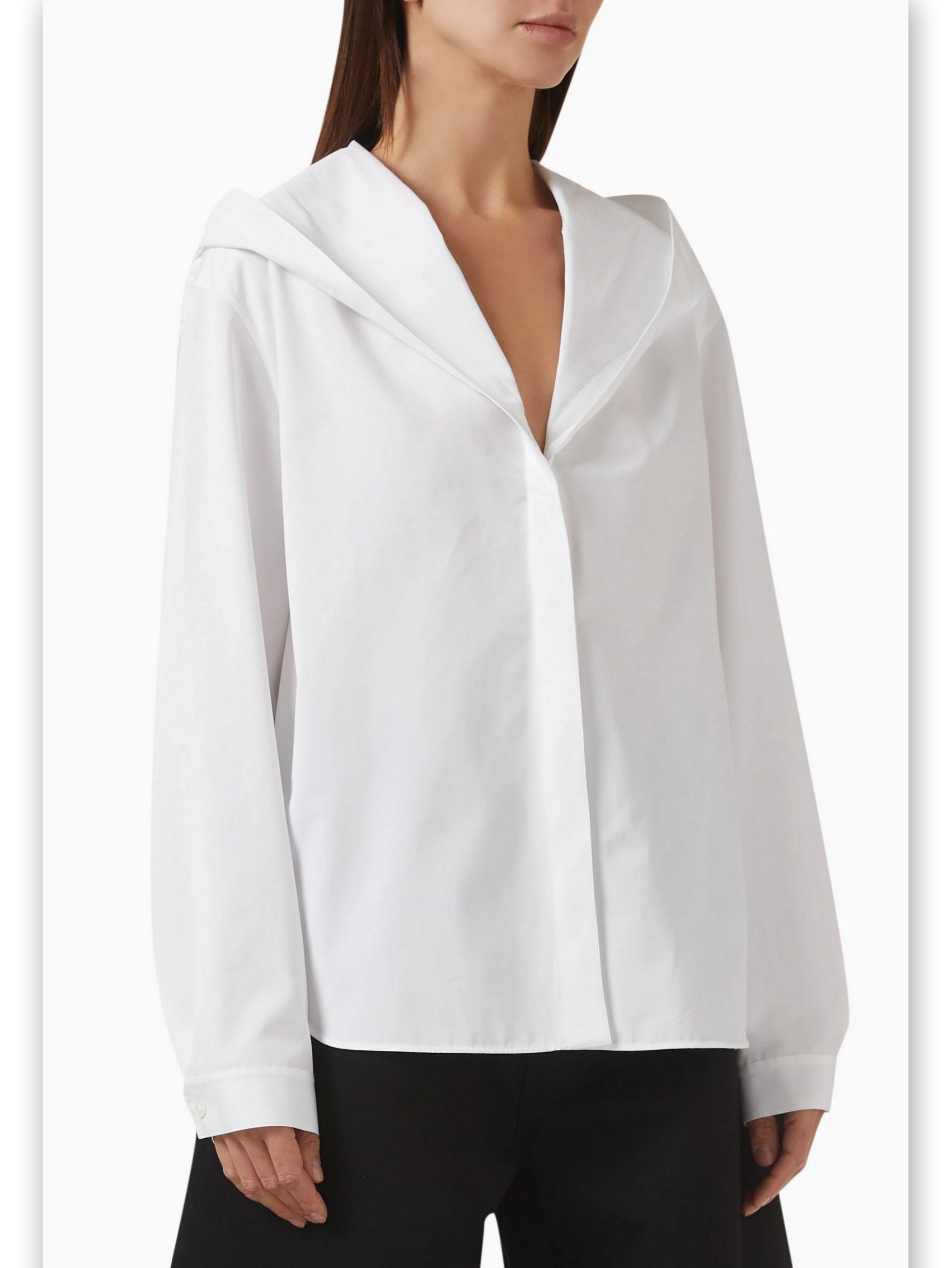 White Hooded Cotton-Poplin Shirt paired with blue jeans for a stylish look