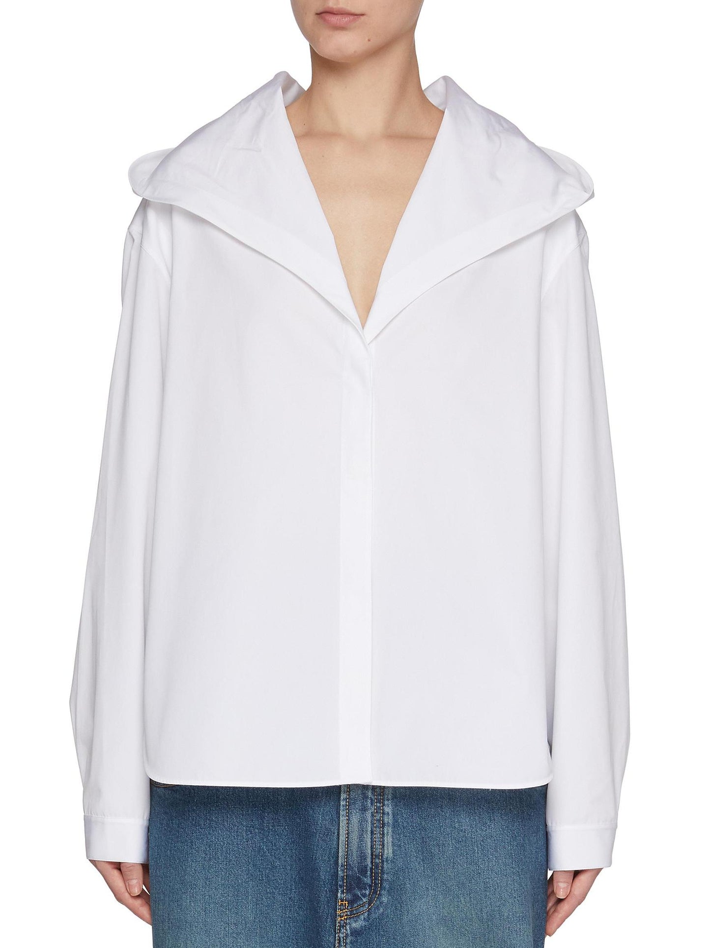 White long-sleeved collared blouse from the Hooded Cotton-Poplin White Shirt collection