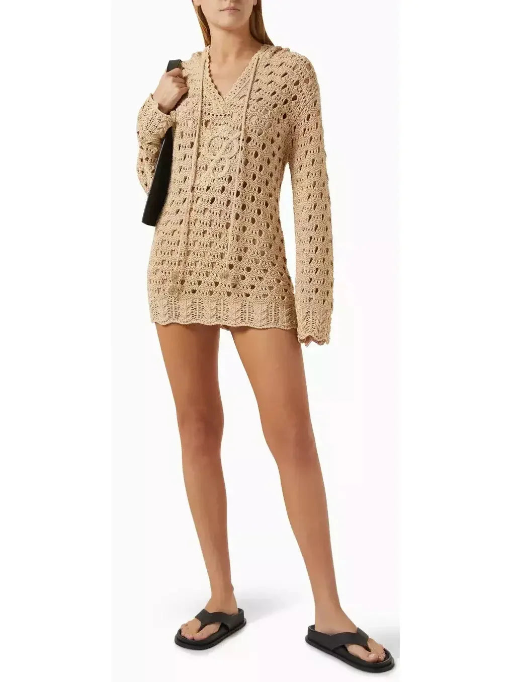 Hooded Open-Knit Cape Sweater - Sweaters & Knitwear