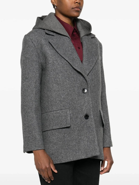 Hooded Single-Breasted Wool-Blend Jacket - Jackets