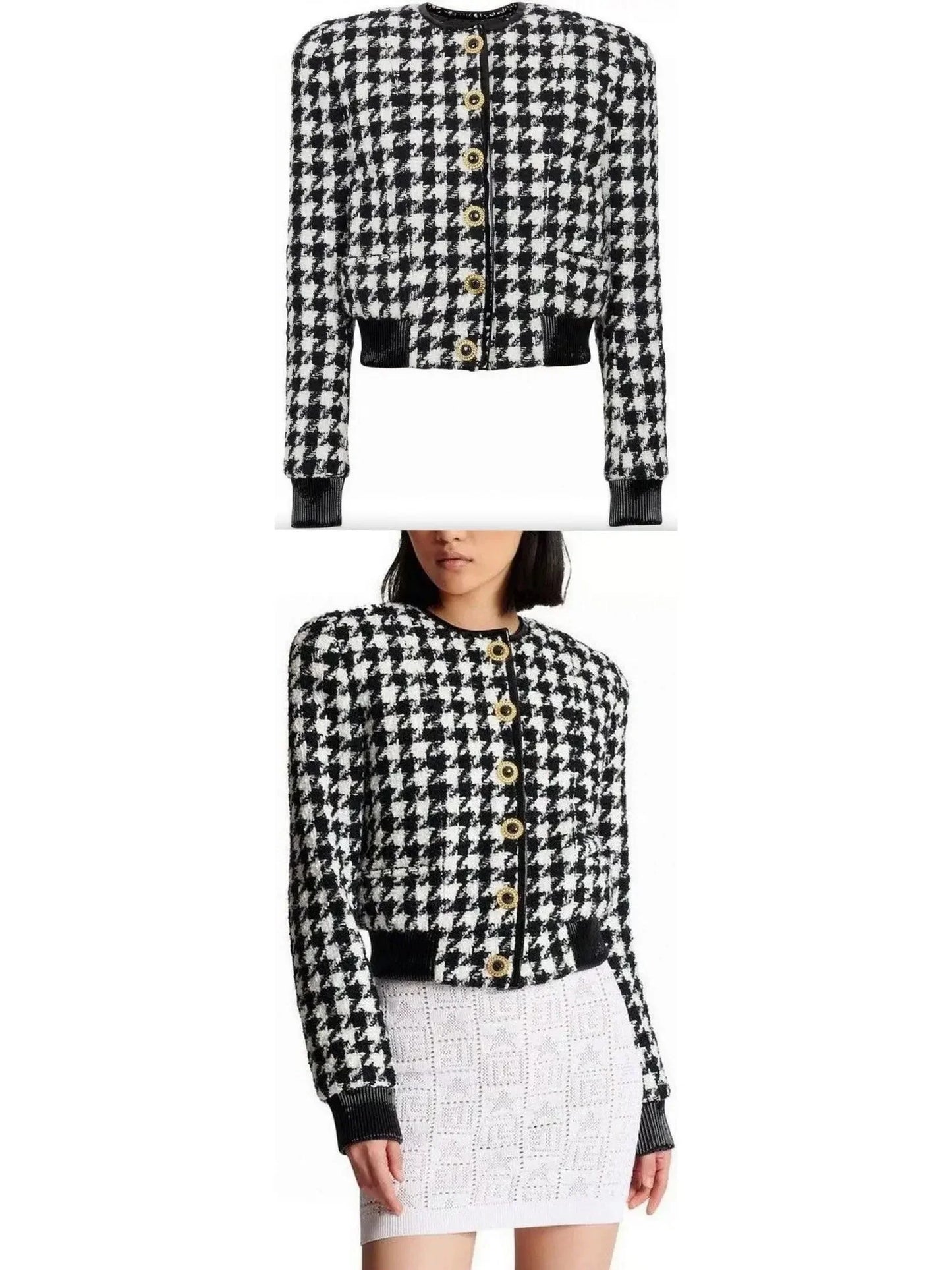 Houndstooth Tweed Jacket - small - Jackets