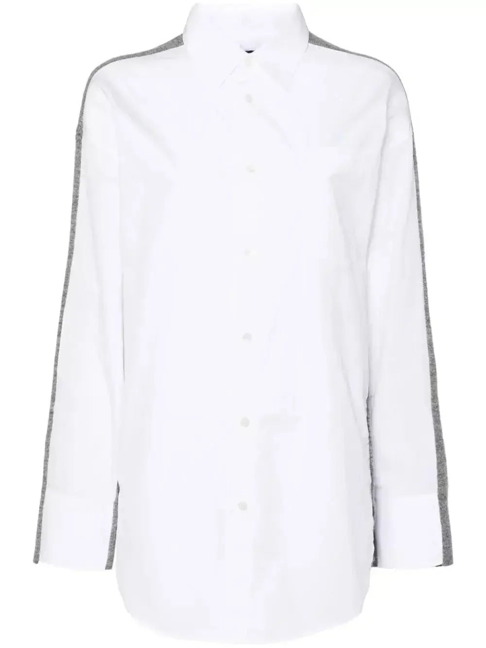 Hybrid Layered Sweater Shirt in White and Gray - Tops