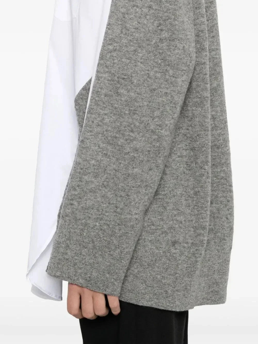 Hybrid Layered Sweater Shirt in White and Gray - Tops