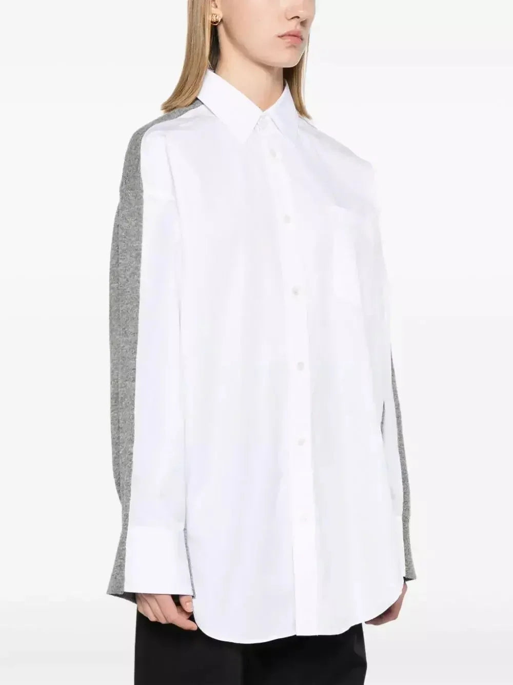Hybrid Layered Sweater Shirt in White and Gray - Tops