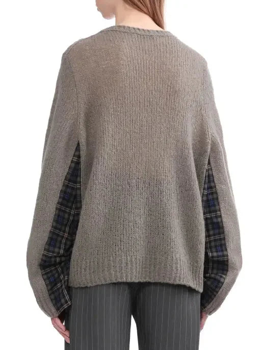 Intarsia Graphic Sweater with Plaid Detail - Sweaters & Knitwear