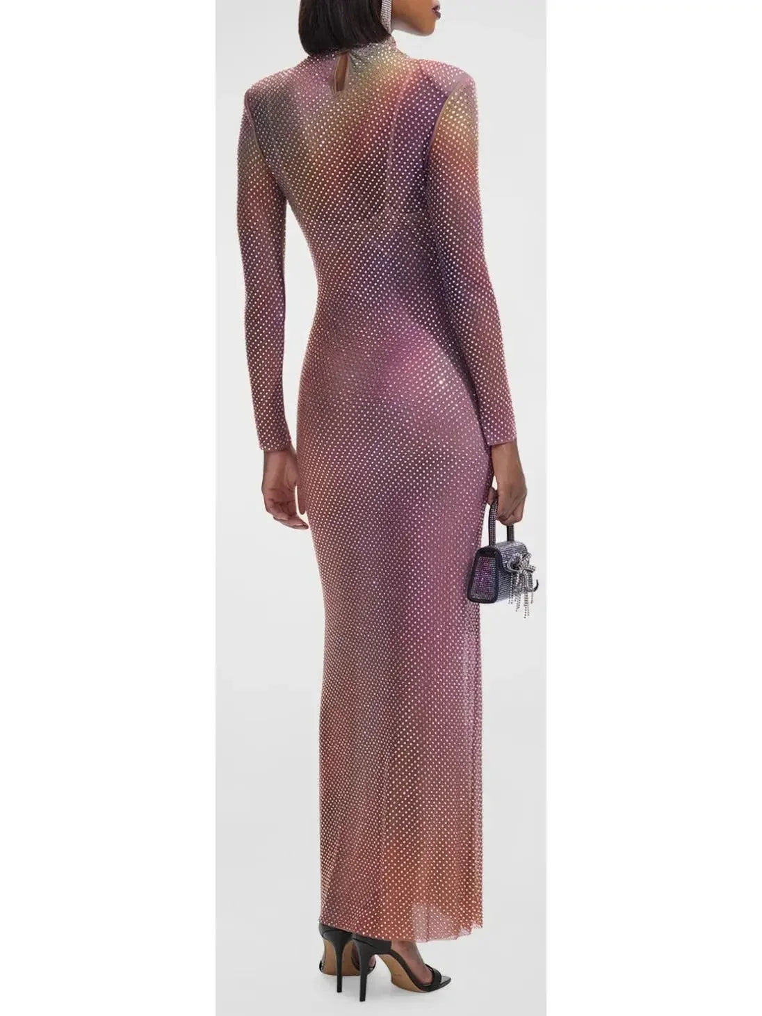 Iridescent Printed Rhinestone Maxi Dress - Dresses