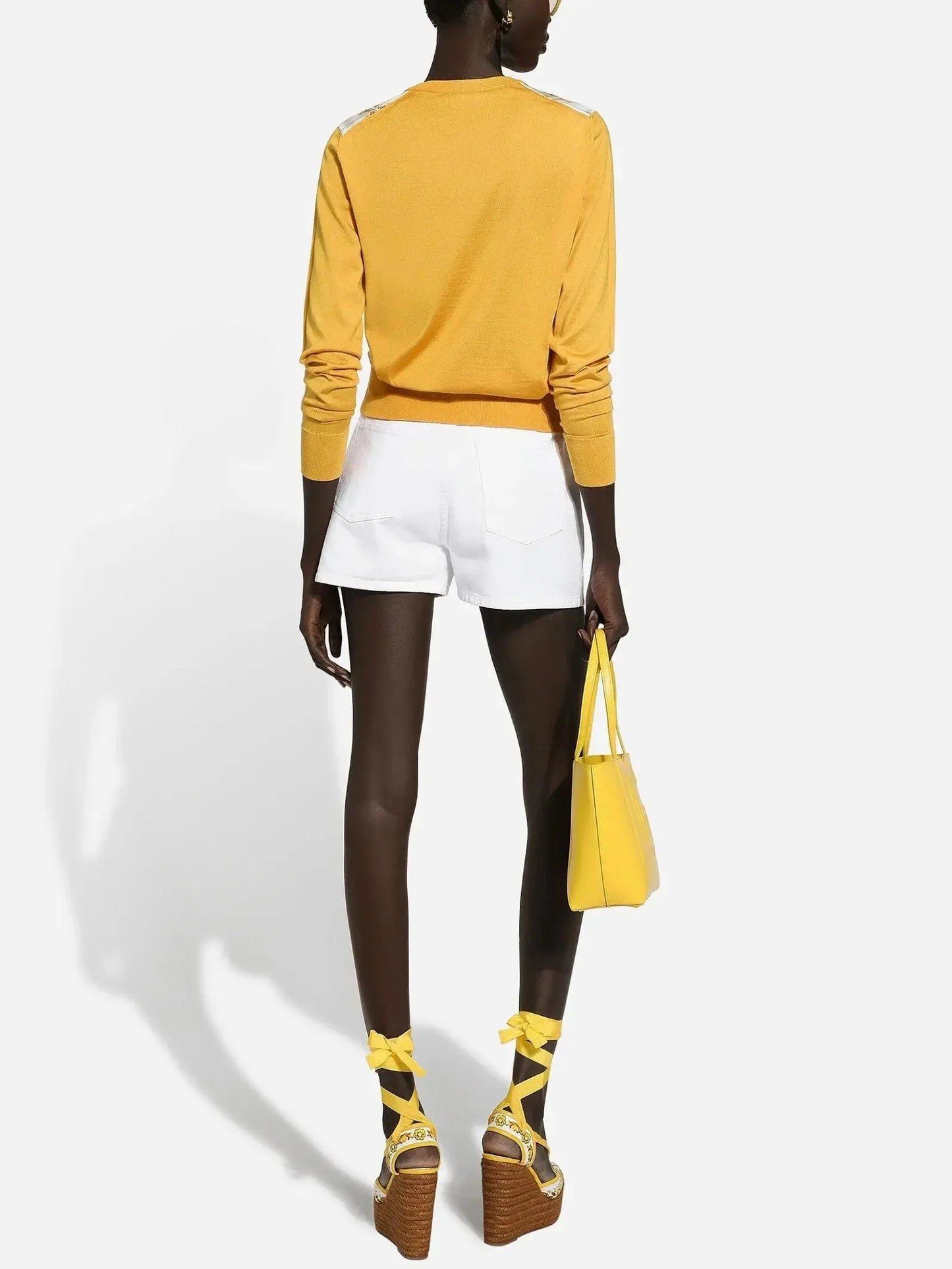 Italian Majolica Tile Printed Yellow and White Knit Sweater - Sweaters & Knitwear