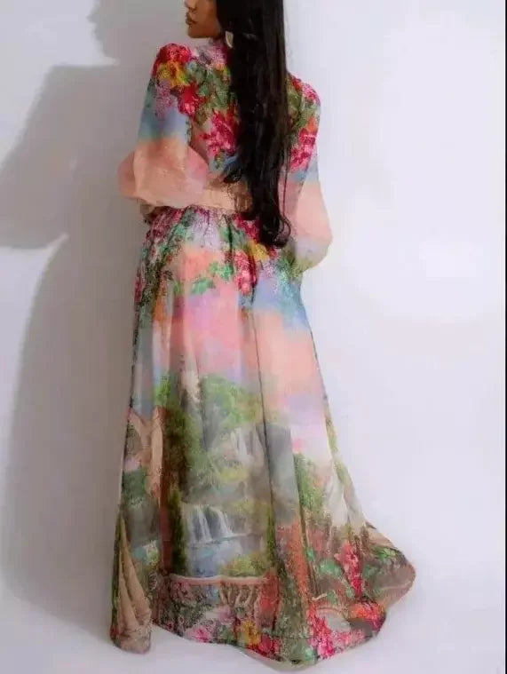 Italian Printed Long Sleeve Blouse and Skirt Set - Suits & Sets