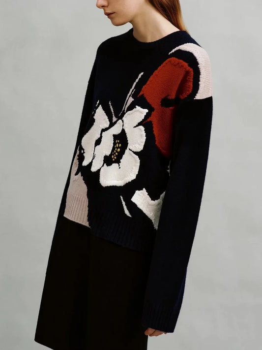 Jacquard Floral-Embroidered Cashmere Sweater - Sweaters & Knitwear
