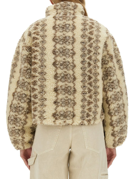 Jacquard Graphic Cropped Fleece Teddy Jacket - Jackets