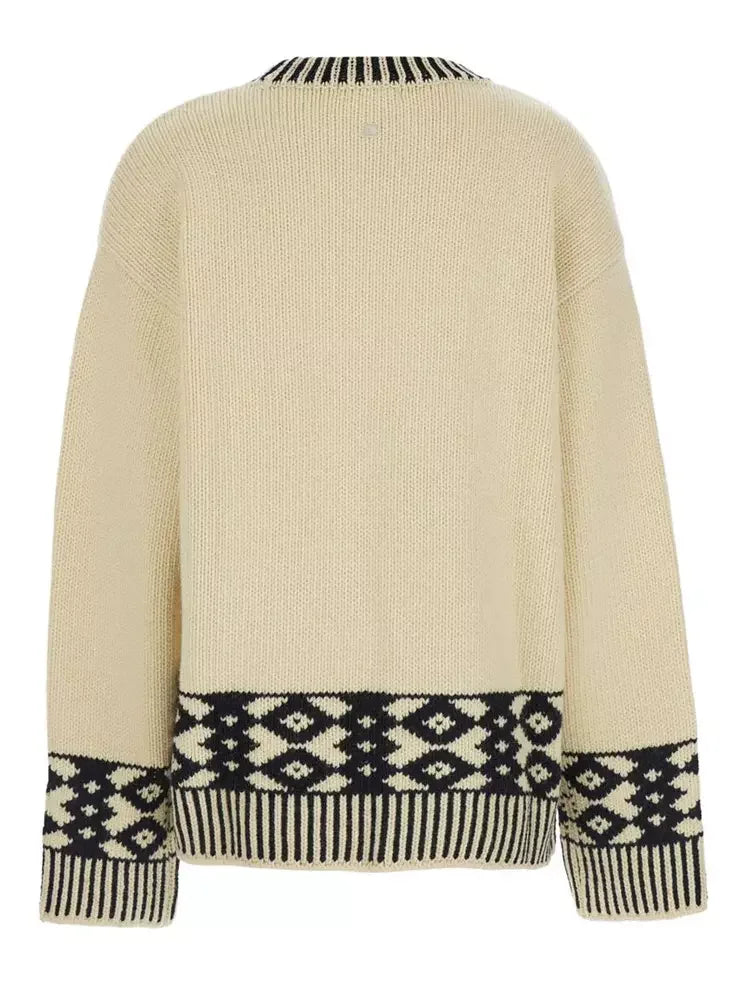 Jacquard Knit Patterned Wool Sweater - Sweaters & Knitwear