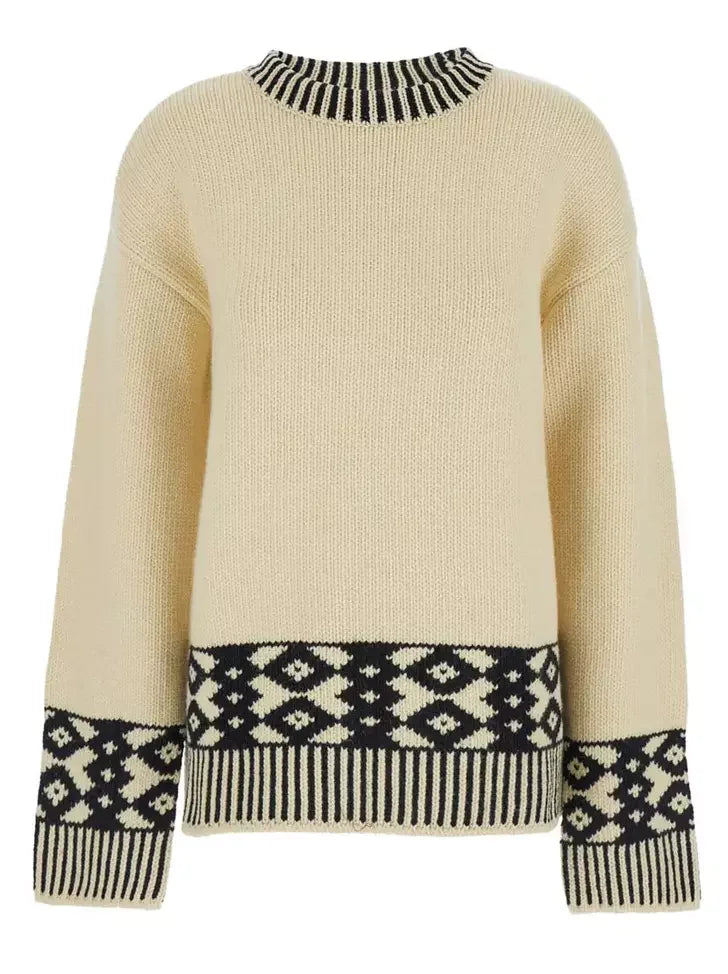Jacquard Knit Patterned Wool Sweater - Sweaters & Knitwear