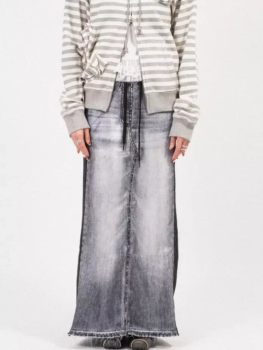 Jean-Effect Jersey Skirt with Tie-Waist - Skirts