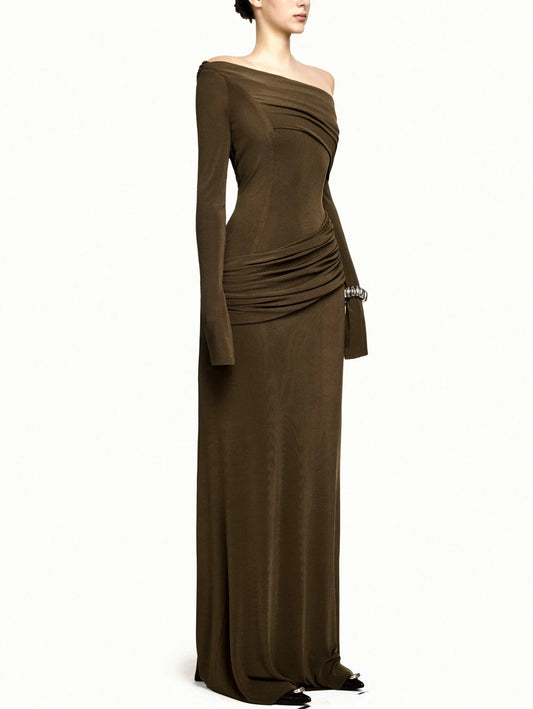 Jersey Asymmetrical Off-Shoulder Maxi Dress - Dresses