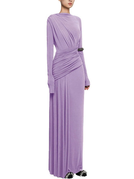 Jersey Draped Long-Sleeve Maxi Dress - Dresses