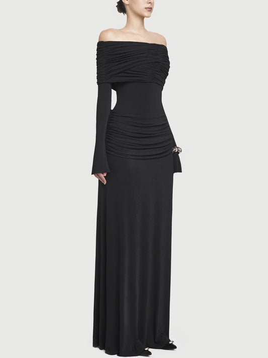 Jersey Off-Shoulder Draped Ruched Maxi Dress - Dresses