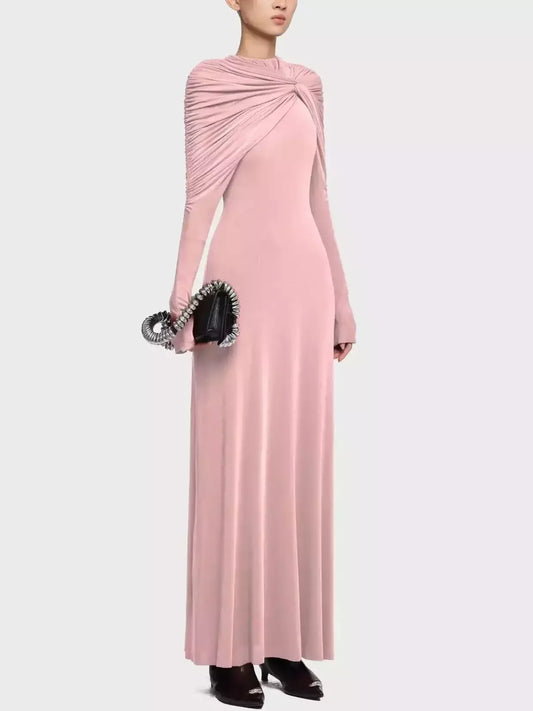 Jersey Ruched Long-Sleeve Maxi Dress - Dresses