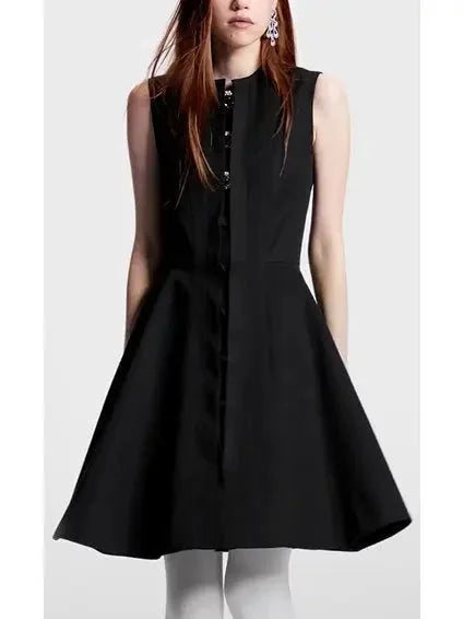 Jewel Button Fit and Flare Dress - Dresses