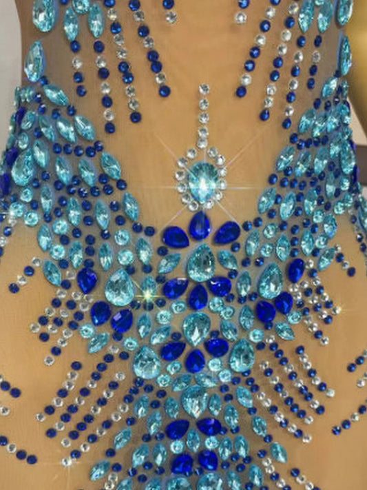 Jewel-Embellished Long Stretch Sheer Dress - Dresses