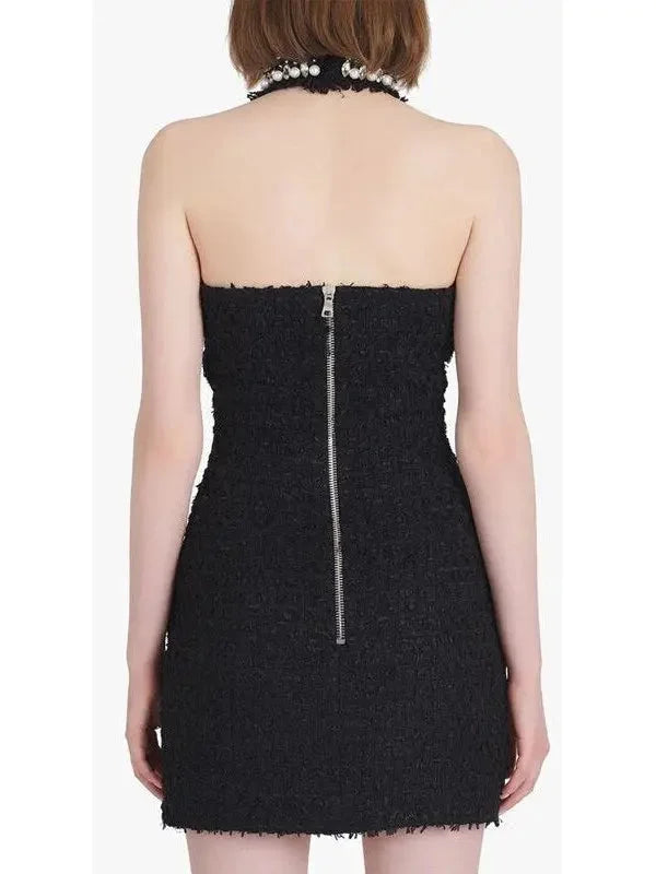 Jewelled Halterneck Tweed Dress - Dresses