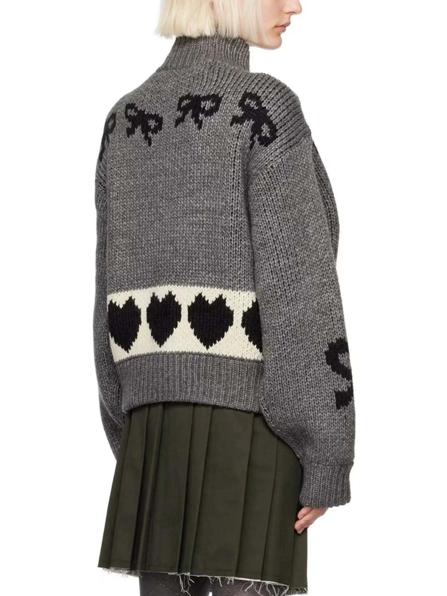 Knit Acrylic and Cashmere Print Cardigan Sweater with Toggle Closure - Sweaters & Knitwear