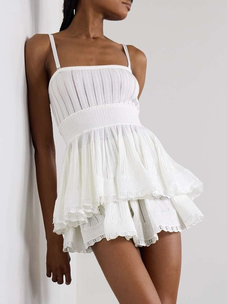 Knit Crinoline Top and Short Set in White - Small - Suits & Sets