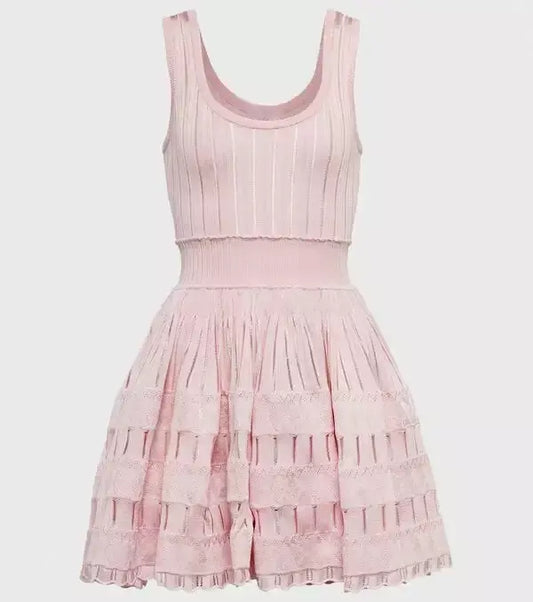 Light Pink Knit Fit and Flare Skate Tank Dress showcasing stylish design and comfort