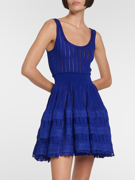 Blue Knit Fit and Flare Skater Tank Dress showcasing stylish summer fashion