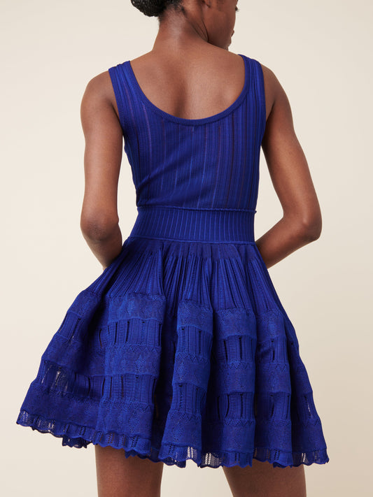 Blue Knit Fit and Flare Skater Tank Dress showcasing stylish design and comfort