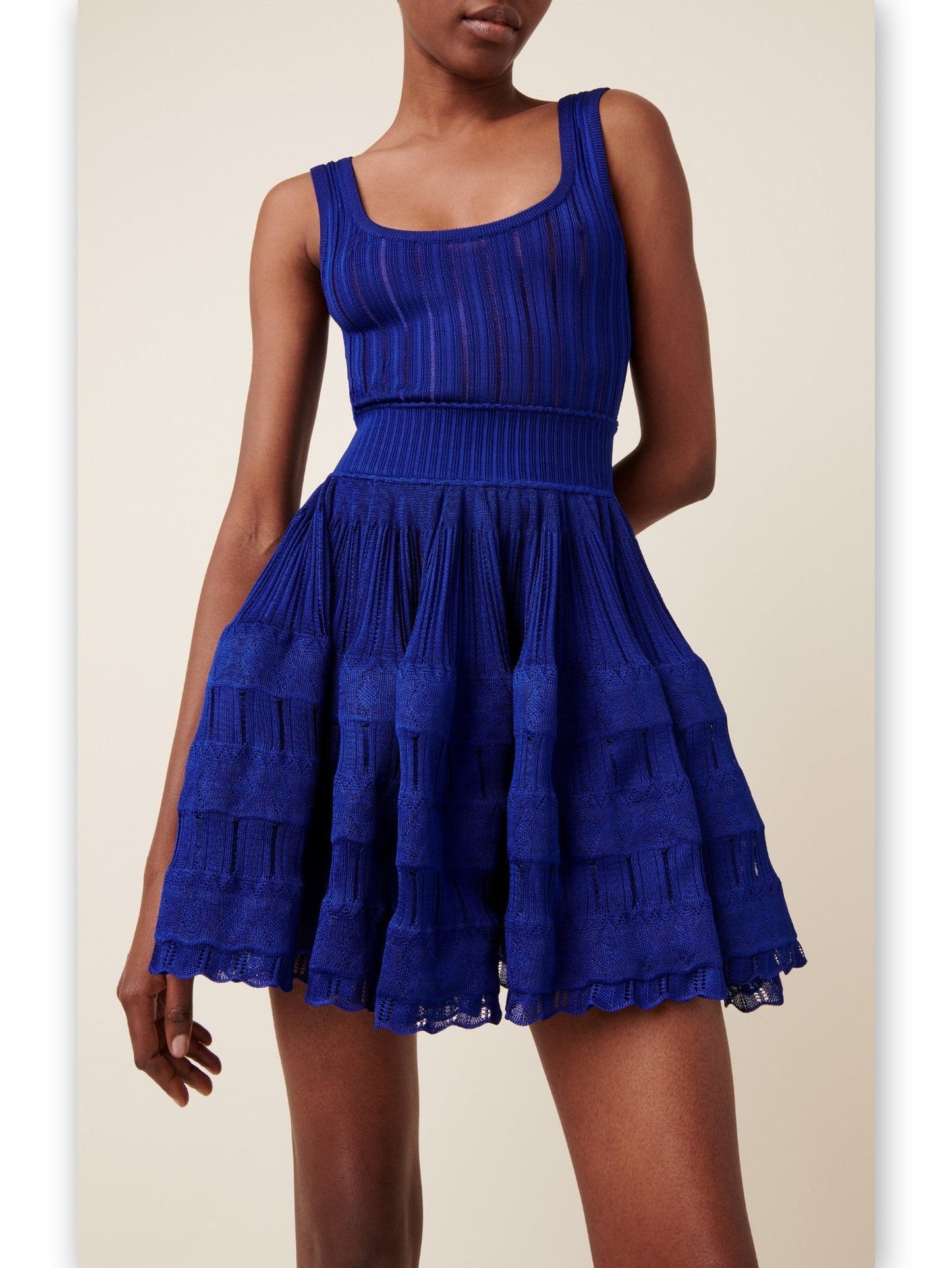 Blue Knit Fit and Flare Skater Tank Dress showcasing a stylish mini silhouette