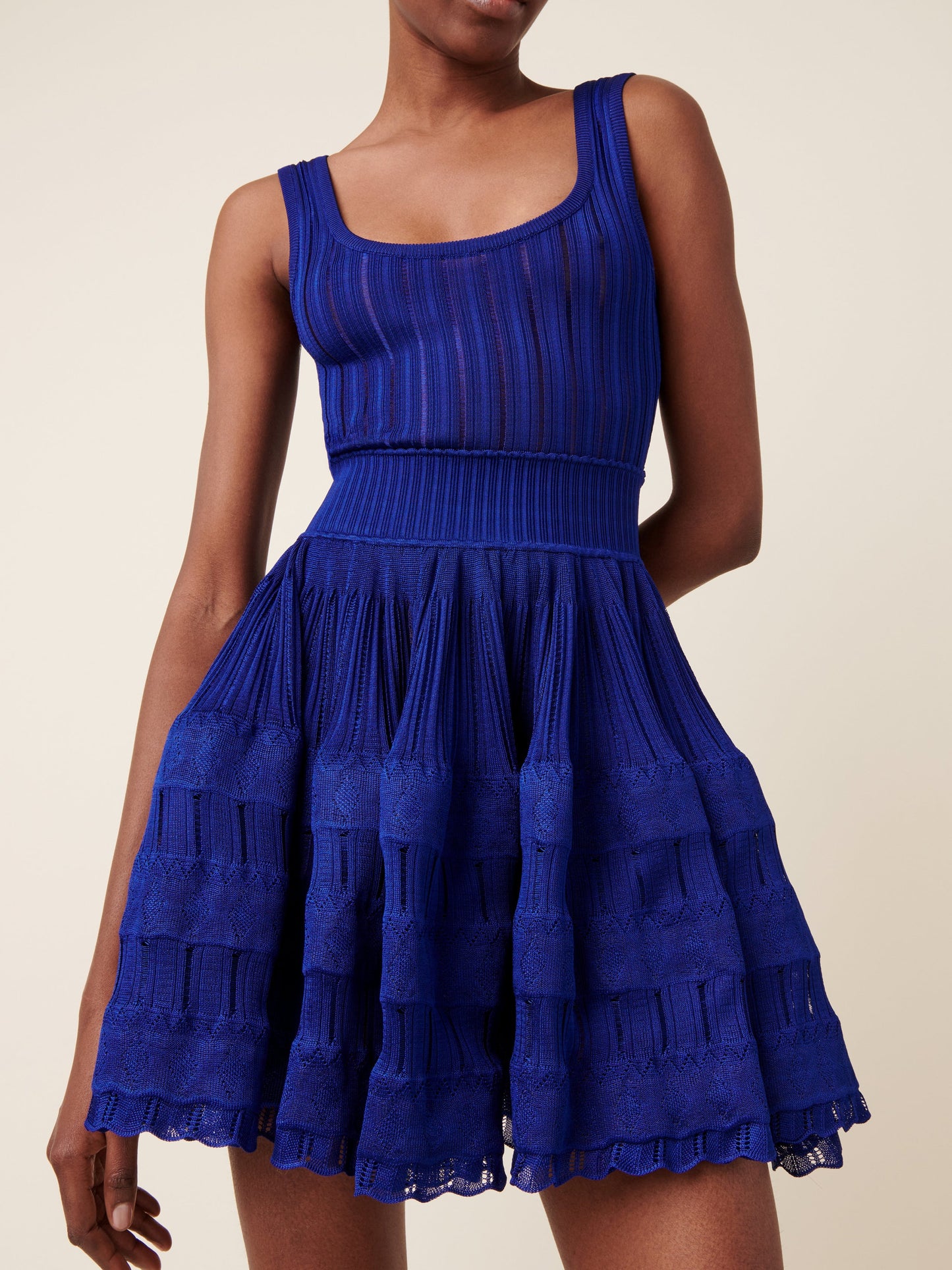 Blue Knit Fit and Flare Skater Tank Dress showcasing a stylish mini dress design