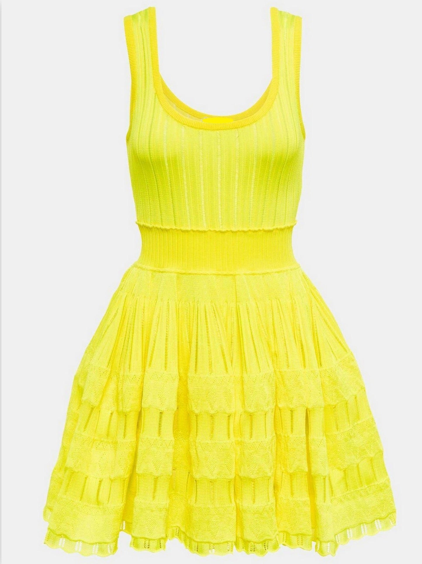 Neon yellow Knit Fit and Flare Skater Tank Dress in Bright Yellow for trendy style