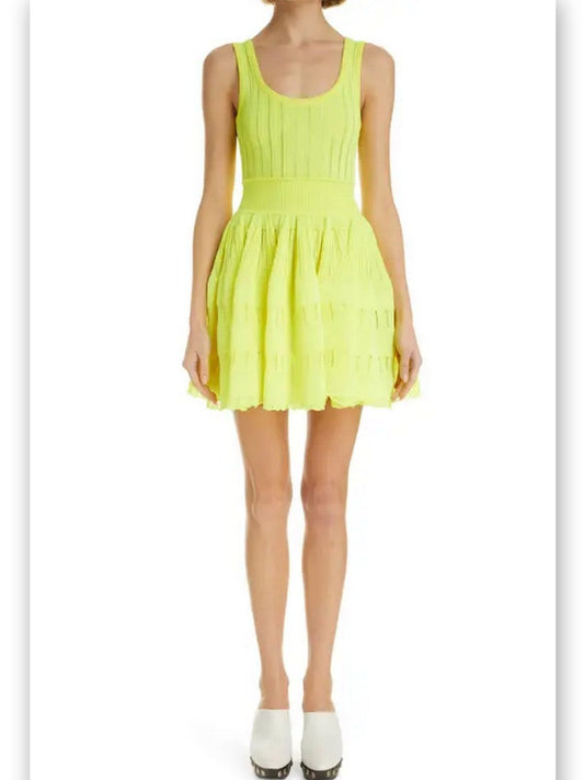 Neon yellow Knit Fit and Flare Skater Tank Dress for a stylish summer look