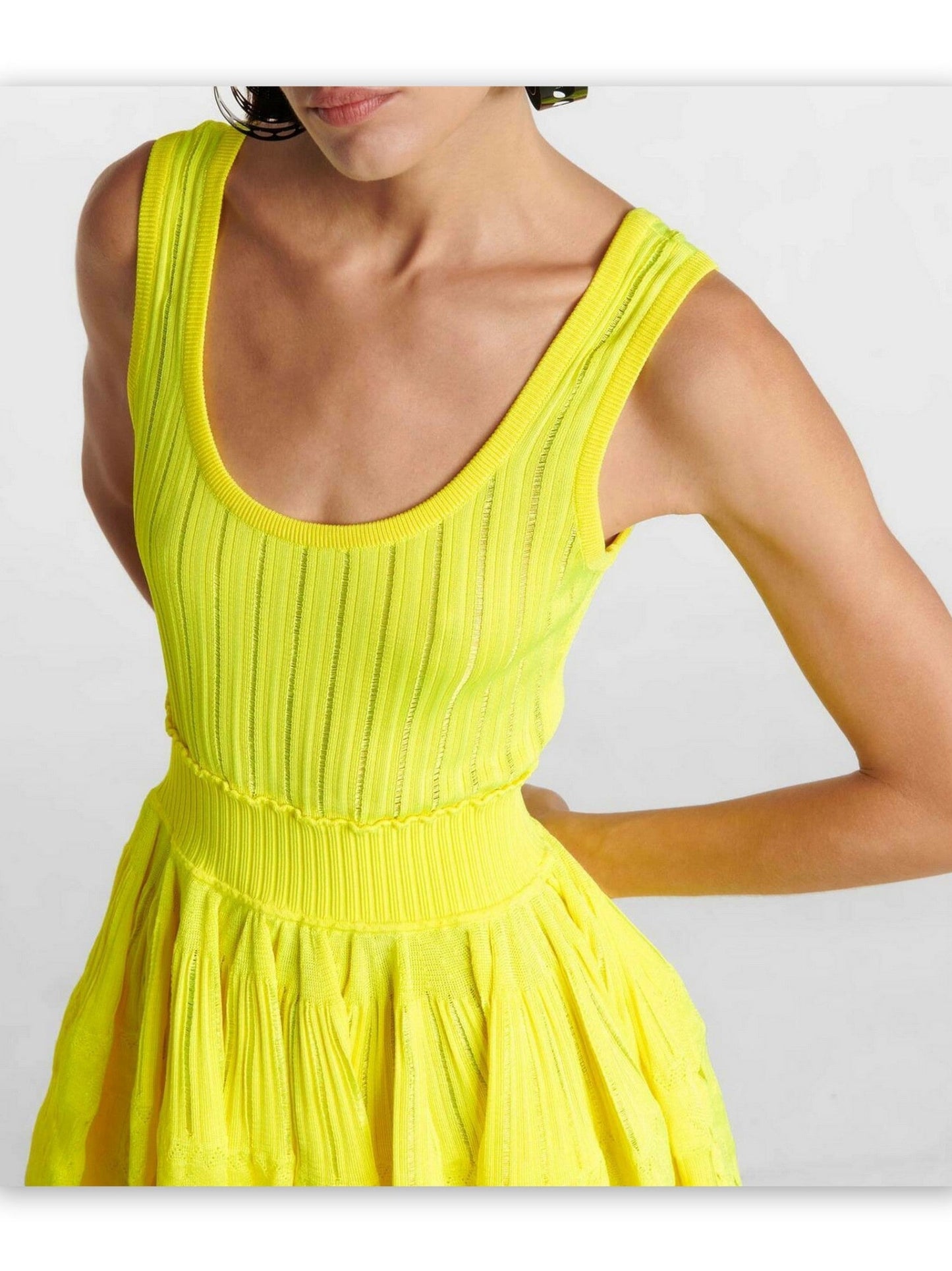 Neon yellow Knit Fit and Flare Skater Tank Dress in Bright Yellow style and design