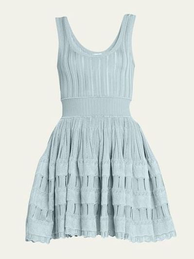 Light blue tiered knit flare skater tank dress showcasing style and comfort