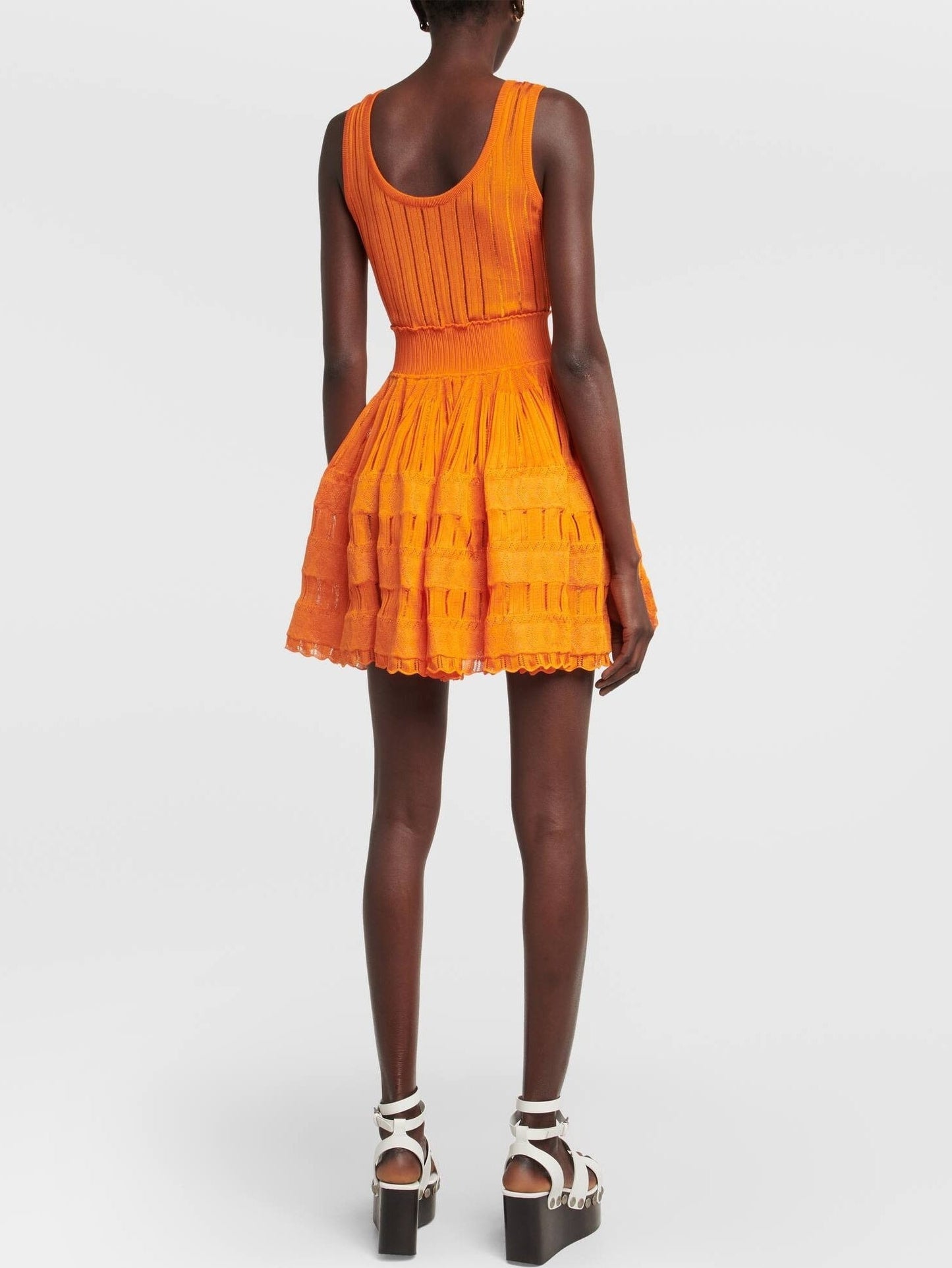 Knit Fit and Flare Skater Tank Dress in Orange - Dresses
