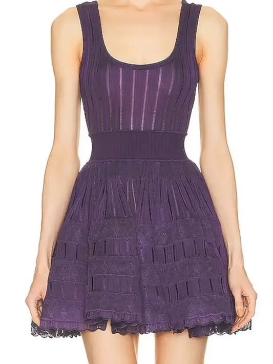 Purple Knit Fit and Flare Skater Tank Dress showcasing a stylish design and trendy color