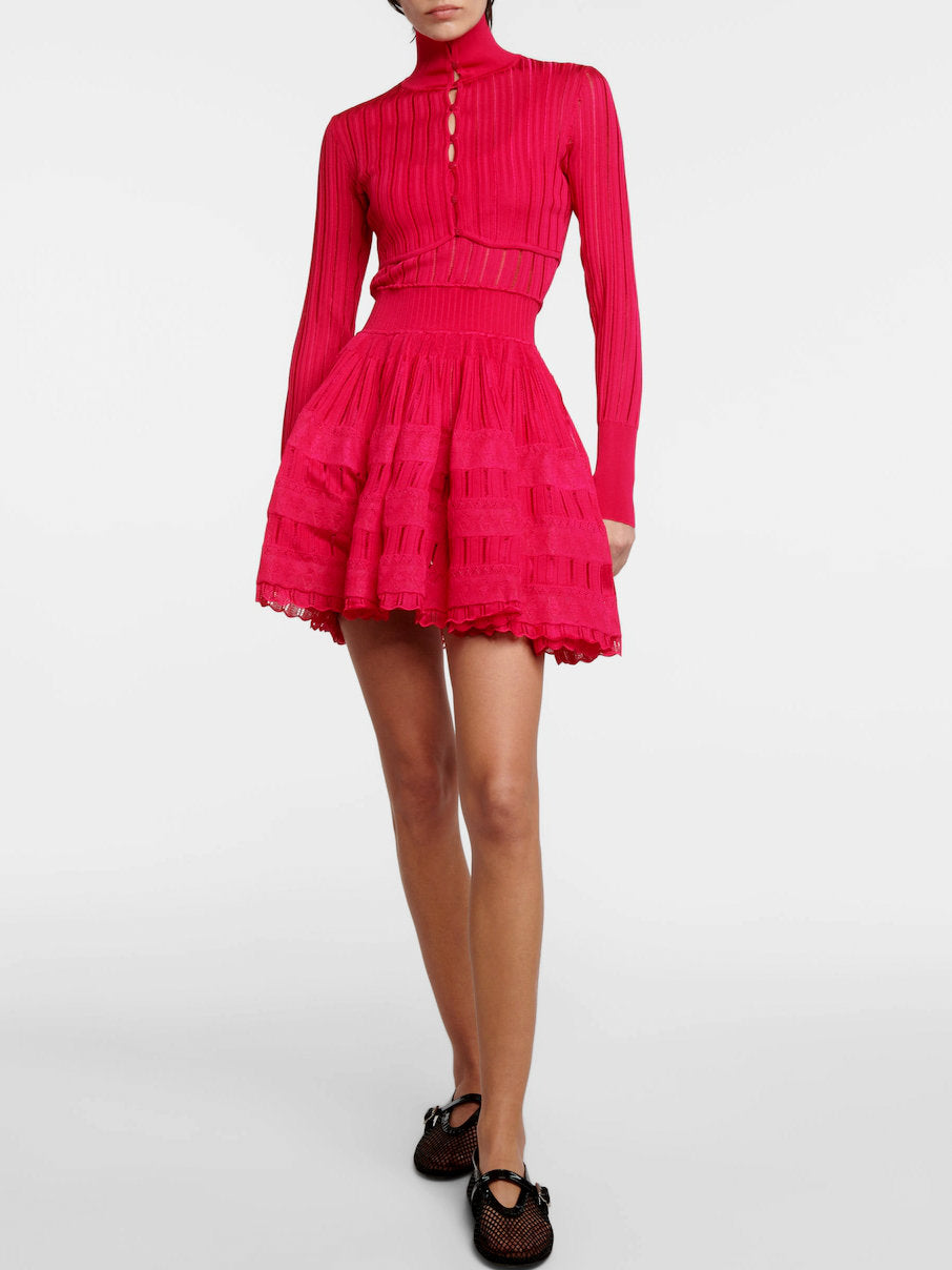 Fuchsia tiered mini dress featured in Knit Fit and Flare Skater Tank Dress in Raspberry Red