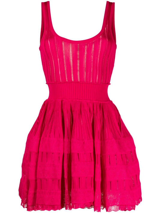 Fuchsia tiered mini dress featured in Knit Fit and Flare Skater Tank Dress in Raspberry Red