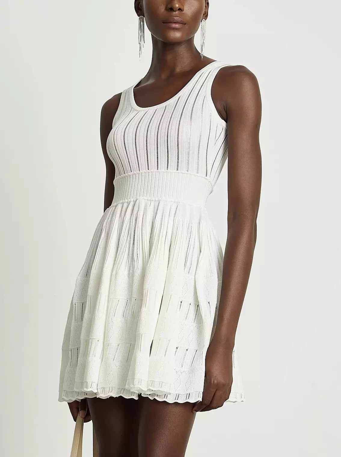 White sleeveless Knit Fit and Flare Skater Tank Dress perfect for casual outings