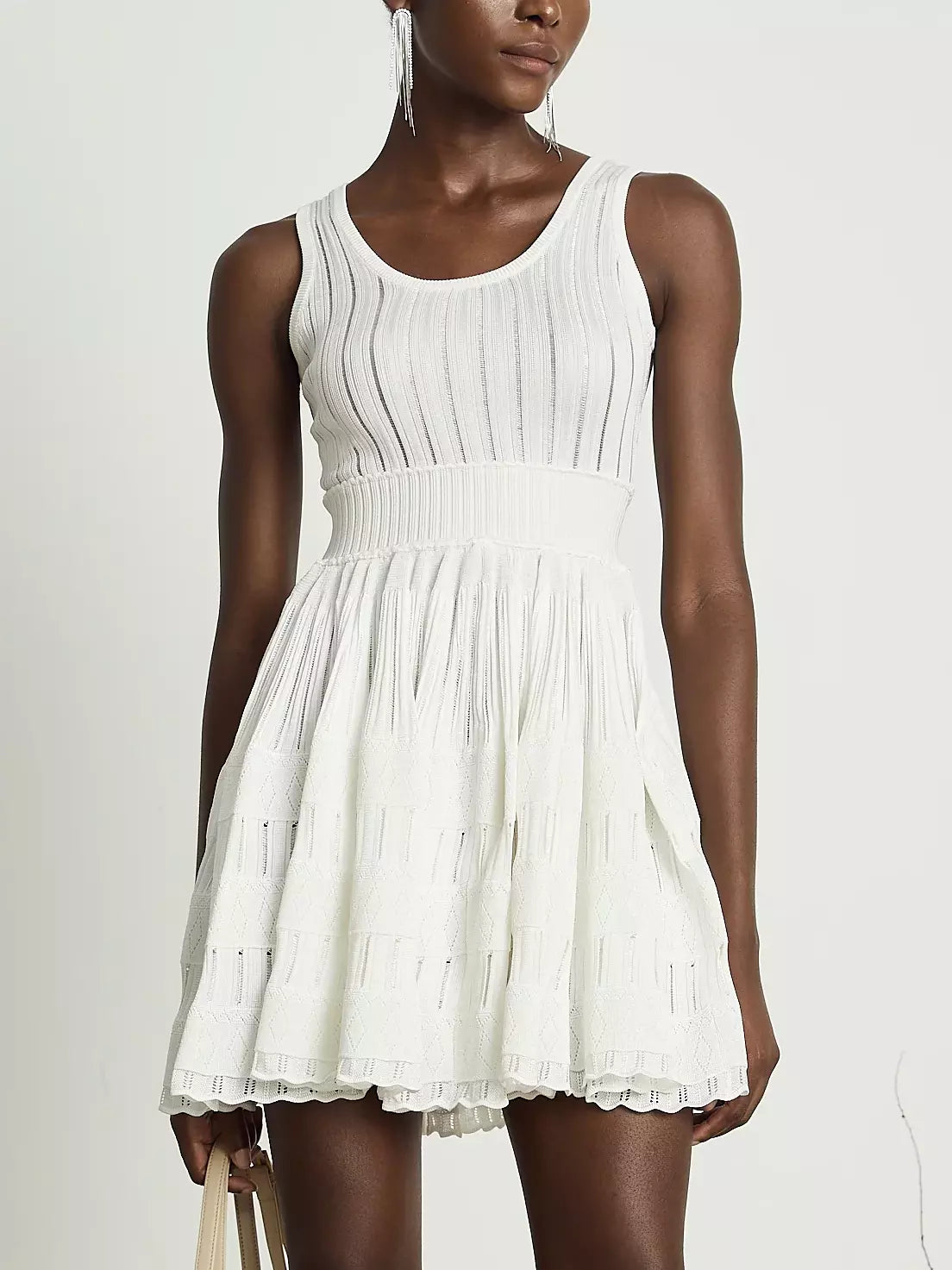White Knit Fit and Flare Skater Tank Dress showcasing a stylish sleeveless design