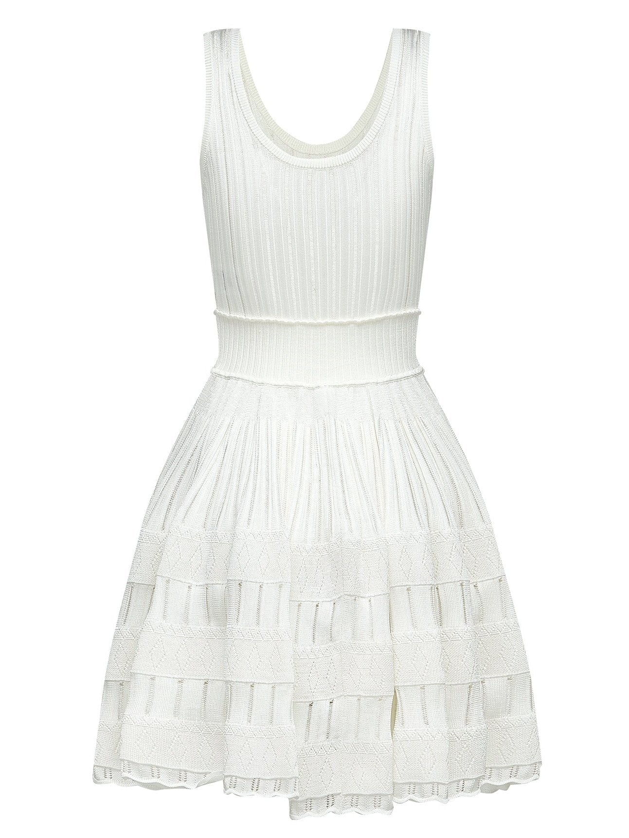 White Striped Sleeveless Knit Fit and Flare Skater Tank Dress in White