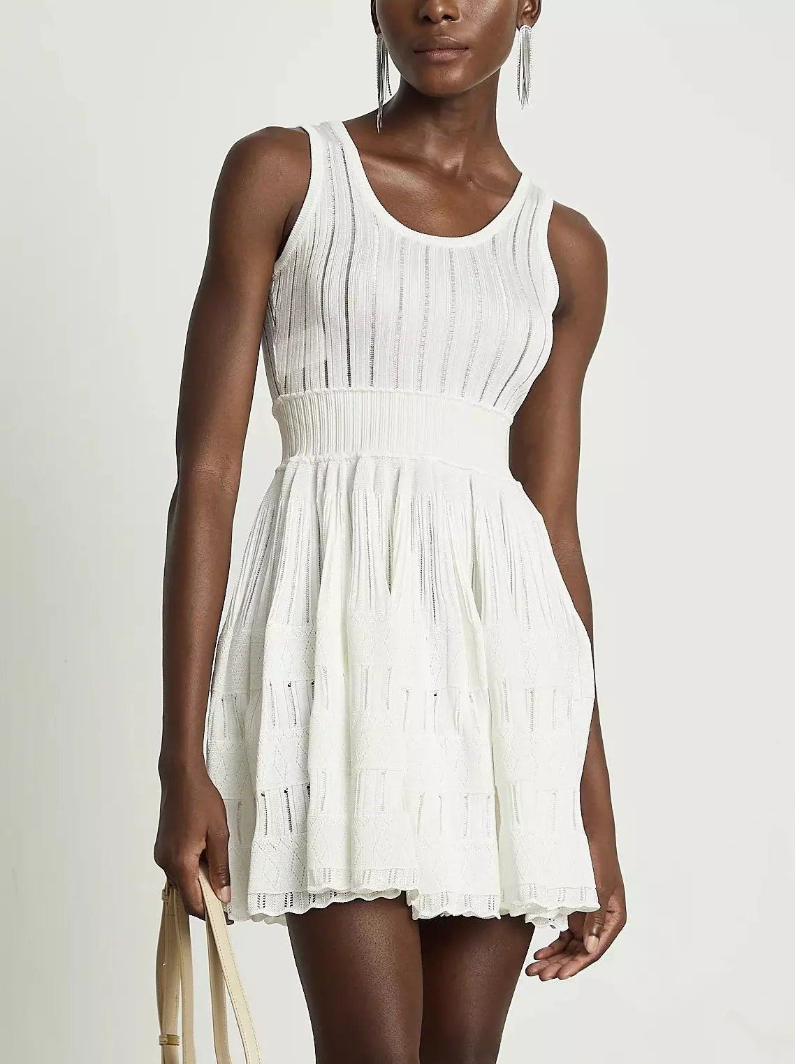 White sleeveless Knit Fit and Flare Skater Tank Dress perfect for casual summer outings