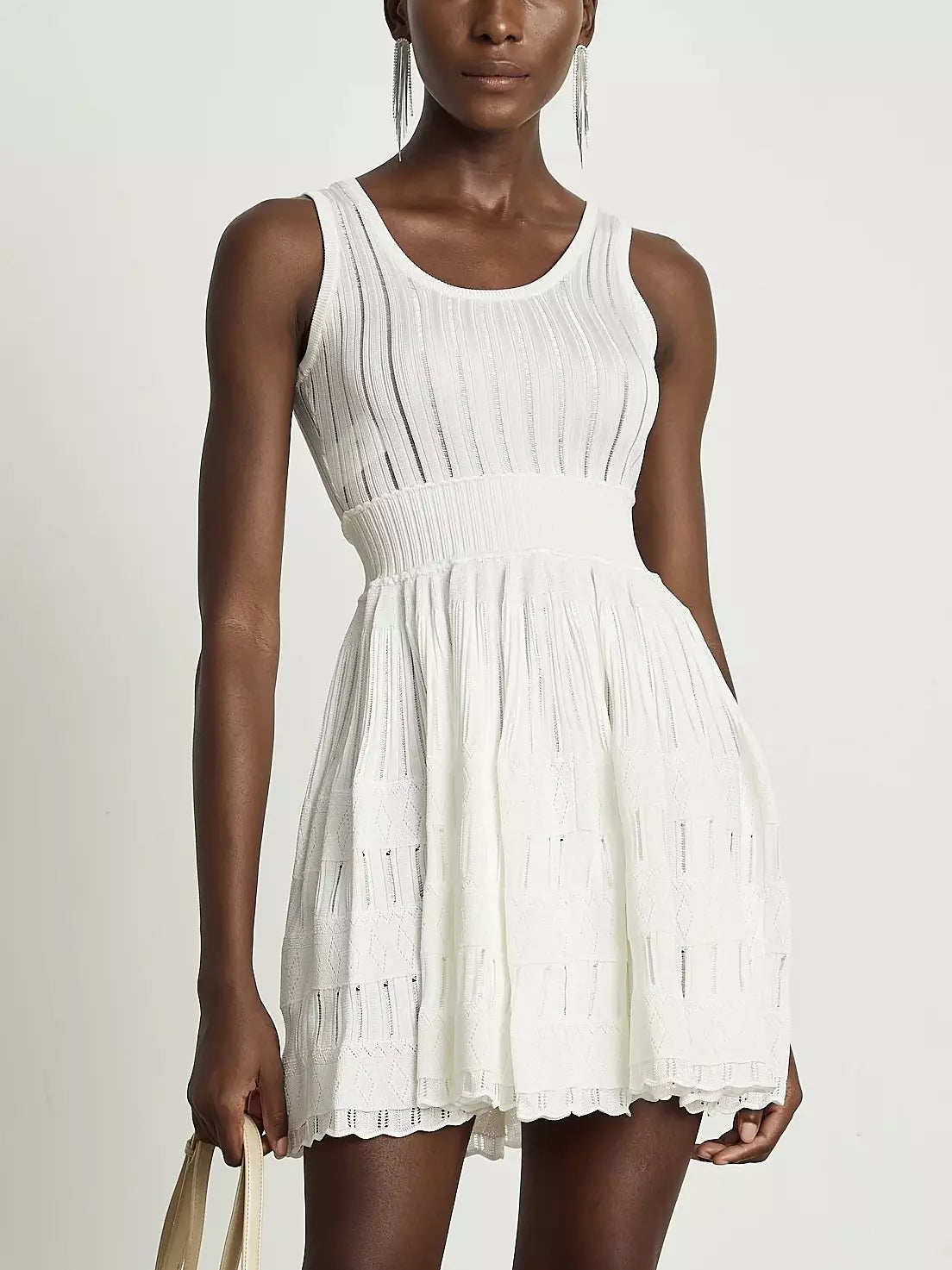 White sleeveless Knit Fit and Flare Skater Tank Dress for stylish summer outfits