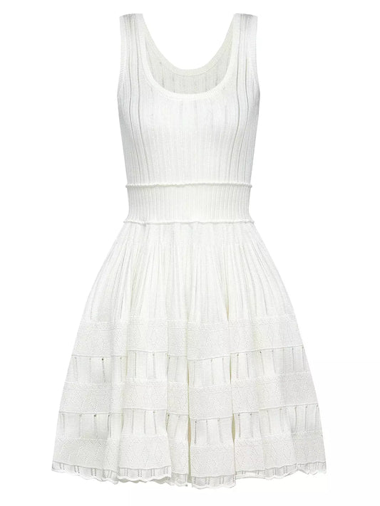 Knit Fit and Flare Skater Tank Dress in White showcasing elegant sleeveless design