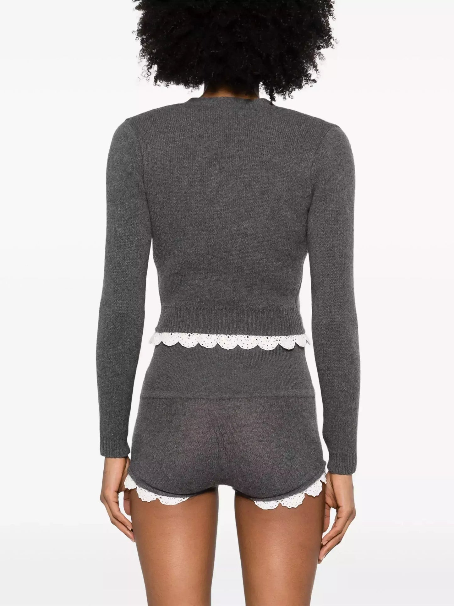 Knit Macrame-Trim Cropped Cardigan and Short Set - Suits & Sets