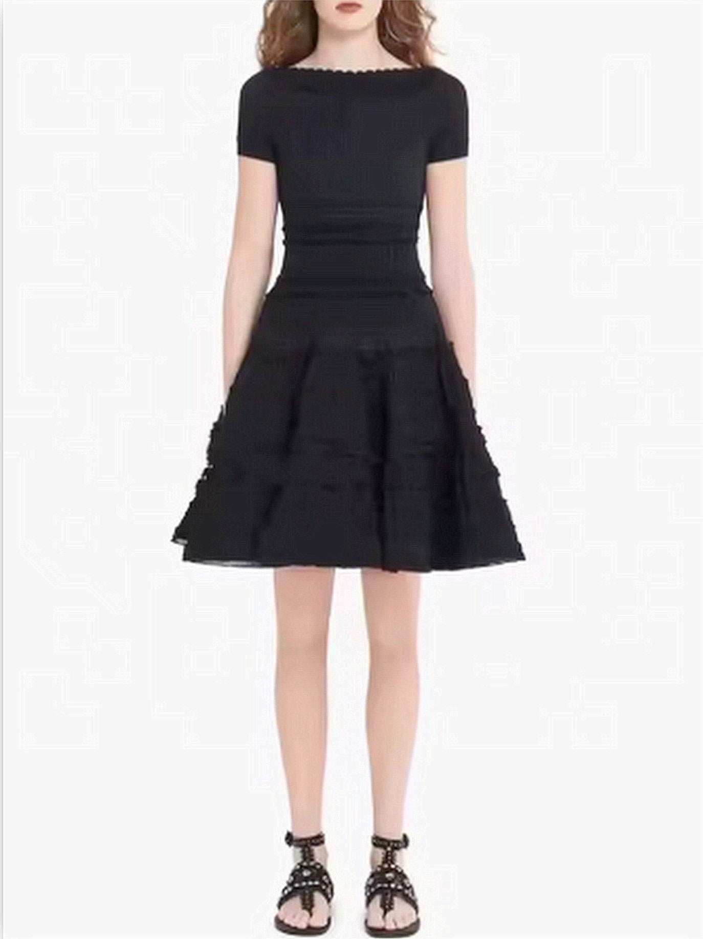 Knit Paneled Ruffled Flared Mini Dress - Dresses